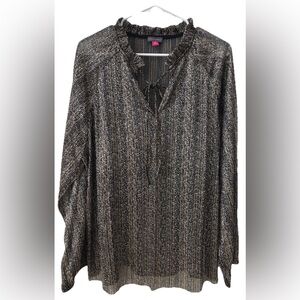 NWT Vince Camuto Women's 3X Black & Gold Sparkle and Shine Tie Blouse